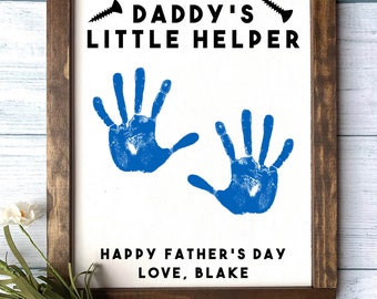 Daddy&#39;s Little Helper - Father&#39;s Day Gift, Father&#39;s Day Wooden Sign,  DIY Handprint Sign, Gifts for dad, Child&#39;s Handprint Sign, DIY Kit