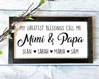 Custom Mimi & Papa Sign, Grandparents Wooden Sign, Grandparents Gift, Mother's Day Gift, Father's Day Gift, Grandkids Sign, Christmas Gift