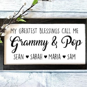 Custom Grammy & Pop Sign, Grandparents Wooden Sign, Grandparents Gift, Mother&#39;s Day Gift, Father&#39;s Day Gift, Grandkids Sign, Christmas Gift