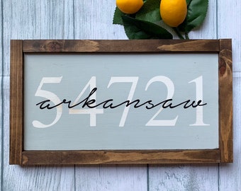 Custom Home Town Sign, Wooden Sign, Home Decor, Zip Code Sign, Housewarming Gift, Dorm Decor