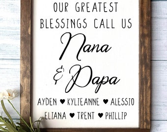 Custom Nana & Papa Sign, Mother's Day Gift, Grandparents Wooden Sign, Grandparents Gift, Grandkids Sign, Gift for Grandma, Gift under 25