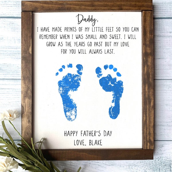 DADDY - Little Footprints, Vaderdagcadeau, Vaderdag Houten Teken, DIY Handafdruk Teken, Geschenken voor papa, Kind Handafdruk Teken, DIY Kit