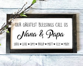 Custom Nana & Papa Sign, Christmas Gift, Grandparents Wooden Sign, Grandparents Gift, Mother&#39;s Day Gift, Father&#39;s Day Gift, Grandkids Sign