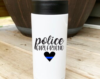 Police Girlfriend Can Cooler - Skinny Can Cooler, Beer Can Cooler, Can Holder, Christmas Gift, Drinking Gift
