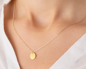 14K Gold Disk Necklace, Personalized Disk Choker, Sterling Silver Coin, Gold Coin Necklace, Christmas Gift