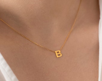 14K Gold Dainty Initial Letter Necklace, Silver Initial Name Necklace, Minimalist Letter, Custom Jewelry