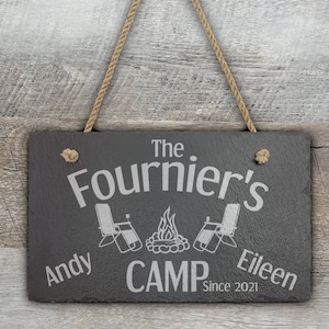 Personalized Camping Sign, Slate Sign 11 3/4&quot; x 7&quot;, Rectangle Hanging, Laser Engraved, Gift, Outdoors
