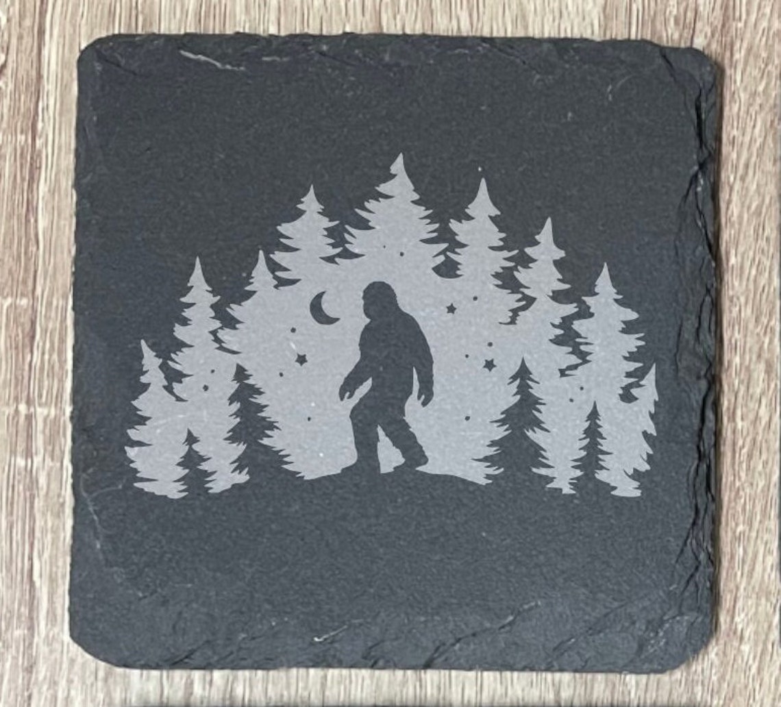 Bigfoot Engraved Slate Coasters Set of 4 Yeti Sasquatch Etsy