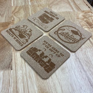 ステップブラザーズコルクコースター、4枚セット、結婚祝い、ドリンクコースター、パーソナライズ、彫刻、面白い