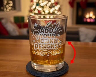 Custom Laser Engraved Rocks Glass & Slate Coaster Set – Add Your Own Design – Personalized Whiskey Glass – Custom Logo Gift–Engraved Barware