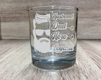 Funny Fathers Day drinking glass, made in the USA, whiskey glass, Gift, fathers day, Gift for him, Dad, Hero, birthday,  11oz