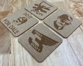 Dale Earnhardt Cork Coasters, Set of 4 Square, Do It For Dale, Wedding Gifts, Drink Coasters, Personalized, Engraved, Funny