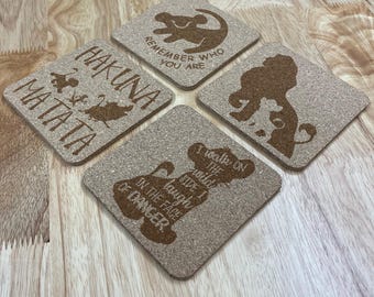 The Lion king Cork Coasters , Set of 4, Wedding Gifts, Drink Coasters, Personalized, Engraved, Funny