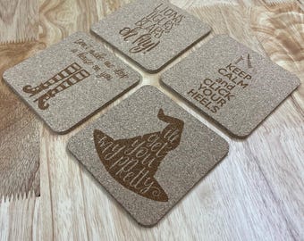 Wizard Of Oz Cork Coasters, Set of 4, Wedding Gifts, Drink Coasters, Personalized, Engraved