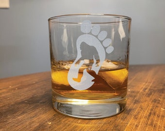 Bigfoot Engraved drinking glass, made in the USA, whiskey glass, wedding gift, fathers day, birthday,  11oz, Yeti, Sasquatch, funny