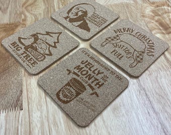 Griswold National Lampoons Christmas Vacation Engraved Cork Coasters, Set of 4, Multiple designs, Drink Coasters, Laser Engraved, Funny