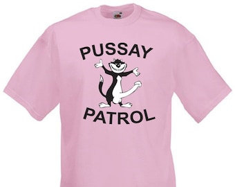 Pussay Patrol stag do t shirt pink personalised with name on back Holiday - Funny - joke - Hen Do - Lads - Unisex