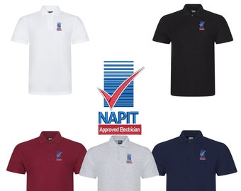 NAPIT Classic Polo T shirt Embroidered Personalised Workwear Top Customised With Your Name/Company Embroidered on the Right Side