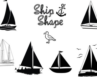 Sailboat SVG Bundle Logo Sail Boat AI Logos Yacht Clipart, Sailing Cut Files For Silhouette Vector, Svg, Png, Eps, PDF Design Files
