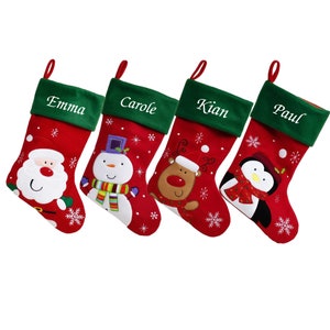 Personalised Christmas Stocking Embroidered | Santa Reindeer Snowman Red Green Stockings Hang Fireplace Xmas Decorations Family Kids Set