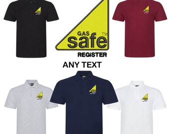 Gas Safe Classic Polo T shirt Embroidered Personalised Workwear Top Customise