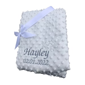 Personalised Baby Blanket Embroidered Soft Bubble Girl Boy Gift Stars New-born image 1