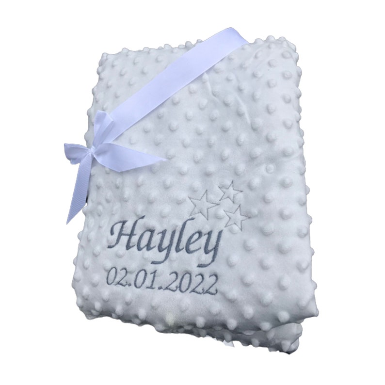 Personalised Baby Blanket Embroidered Soft Bubble Girl Boy Gift Stars New-born image 1