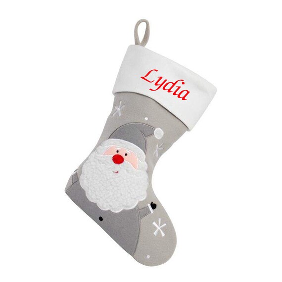 Calcetín Navideño Personalizado De Lujo Rojo Y Arpillera