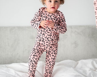 Personalized Little Girl's Pink Cheetah Cotton Pajama Sets- Personalize with names or initials in color of your choice! Toddler Size 2T-6T