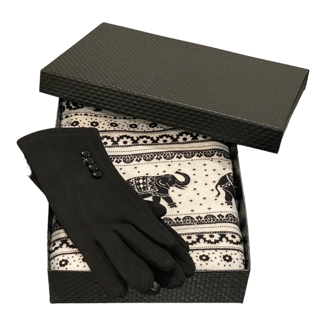Elephant Print Scarf and Gloves Boxed Set Infinity Scarves Etsy