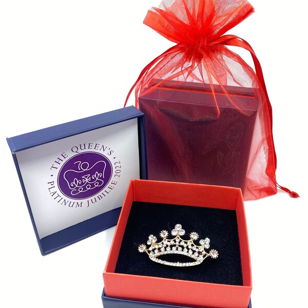 Queen Elizabeth II 2022 Brooch Platinum Jubilee Memorial Brooch Gift Souvenir Queens Crown Brooch Boxed Set Mum Nan Gran Sister UK Seller