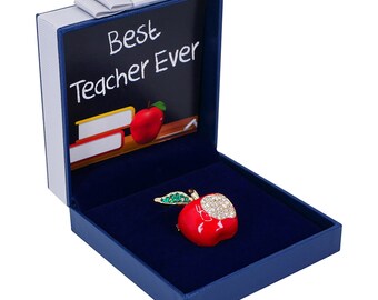 Regalo di ringraziamento dell'insegnante per lei - Spilla di mela di cristallo genuina smaltata rossa Il miglior regalo di sempre per l'insegnante Regalo di apprezzamento per l'insegnante che lascia la scuola