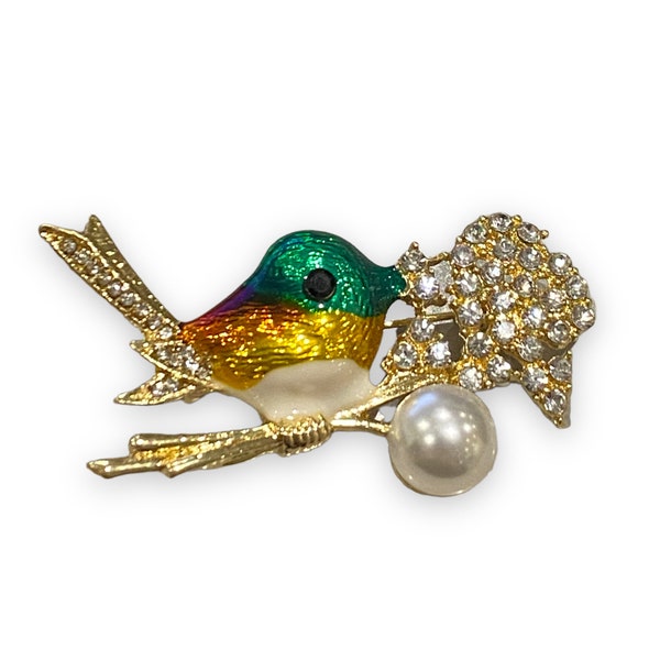 Robin Bird Brooch Genuine Crystal Stones Hand Made UK Brooches for Women Birds Pin Badges Christmas Vintage Wise Owl Teacher Gifts