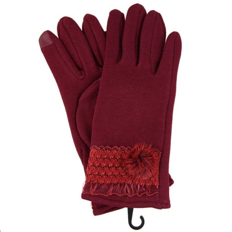 Touch Screen Womens Gloves UK Seller Fleece Lined Lace Fur Pom Etsy UK