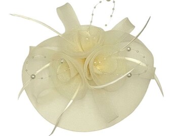 Rosa Gold Minze Fascinator Feder Perle Stirnband Clip Hochzeit Ascot Hut Mutter der Braut Braut-UK Verkäufer