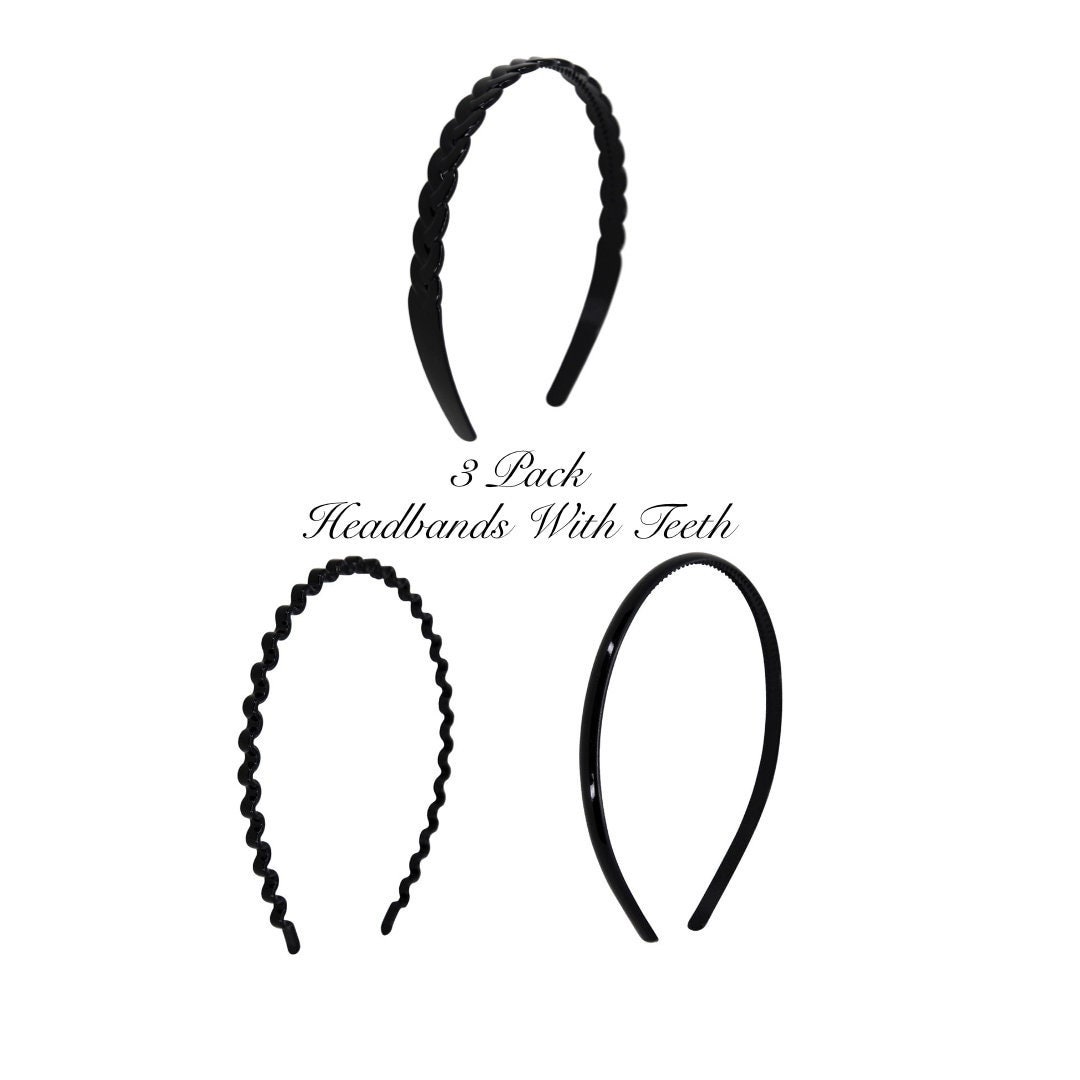 3 Black Headbands With Teeth Hair Grip Hair Band Women Etsy
