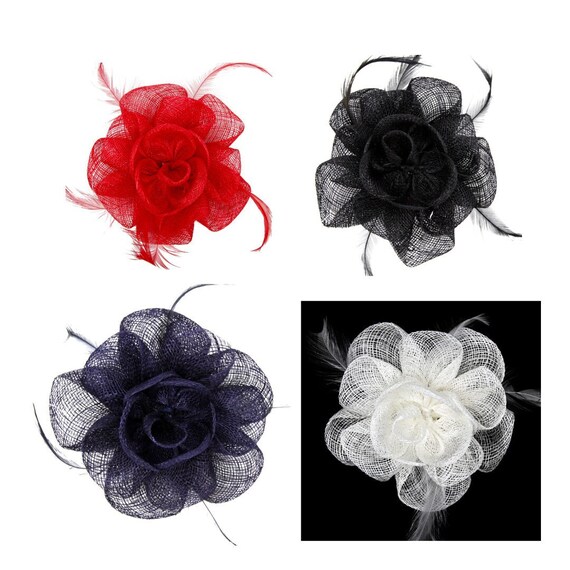 Red Black Navy White Sinamay Flower and 