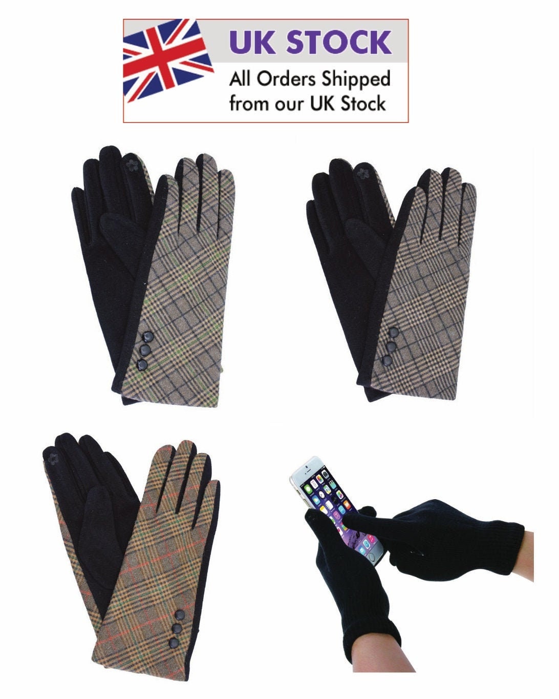 Fleece Lined Gloves Women Touch Screen Tartan Gloves UK Seller -   Finland
