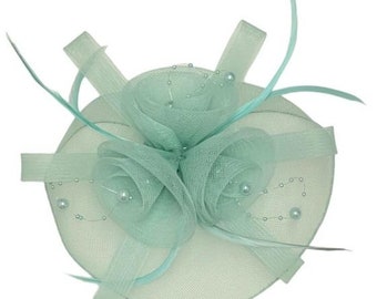 Bandeau à clip en or rose menthe crème plumes perle bandeau lavallière mariage mère de la mariée vendeur britannique