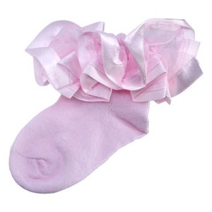 Rüschen Rüschen Socken Für Mädchen Organza Satin Rosa Weiß Alter 0-1, 1-3 Süße Rüschen Socken Hochzeit Taufe Brautjungfer Fotoshooting Socken Rosa