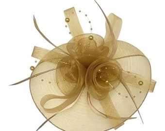 Rosa Gold Minze Fascinator Feder Perle Stirnband Clip Hochzeit Ascot Mutter der Braut Braut UK Verkäufer