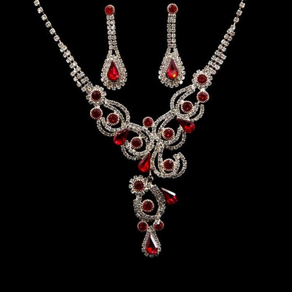Diamante Necklace and Earring Set Genuine Crystal Sparkling Stones Wedding Ballroom Dancing Stage Prom UK Seller