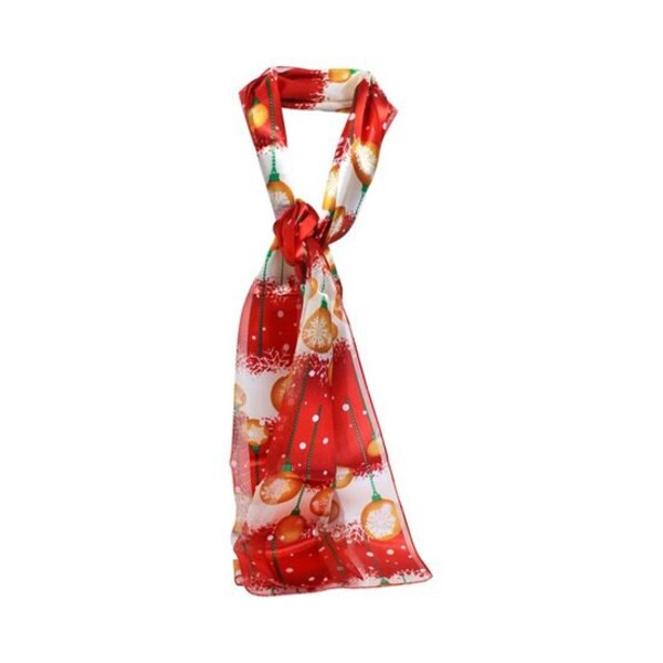 NOUVEAU! Rouge Noir Echarpe de Noël Baubles Print Satin Scarves Femmes Grand-mère Nan Maman Maman Enseignante Cadeaux de Noël Royaume-Uni Vendeur