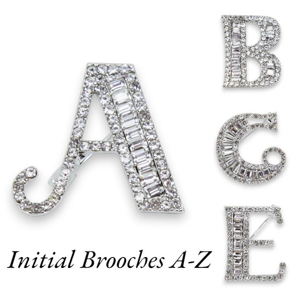 Initial Letter Brooch Crystal Stones Hand Made UK Brooches Women Pin Badges Christmas Vintage Gifts Women Mothers Day Birthday Mum Sister