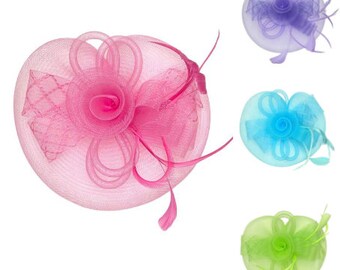 Rosa Grün Blau Fascinator Feder Rosette Stirnband Clip Hochzeit Ascot Mutter der Braut Braut UK Verkäufer