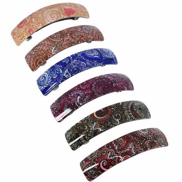 Large French Clip Hair Barrette Clips Grips Hair Clamp Slide Hair Accessories Hair Tools Women Girls UK Seller Paisley Design Oval Rectangle