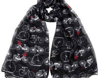 Bicycle Print Maxi Scarf Scarves High Quality Cotton Feel Super Soft Scarves Christmas Gifts For Women Mum Sister Friend  UK Seller