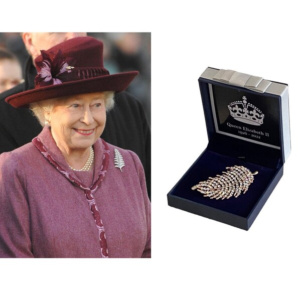 Broche conmemorativo de plumas de la reina Isabel 2022, recuerdo del jubileo de platino, regalo de recuerdo, Queens Mum Nan Gran British, juego de regalo en caja