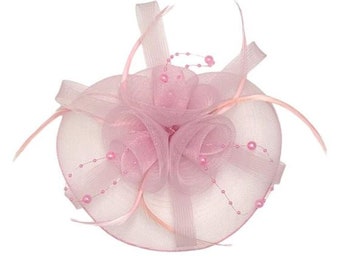 Rosa oro menta crema fascinador pluma perla diadema clip boda Ascot madre de la novia novia vendedor del Reino Unido