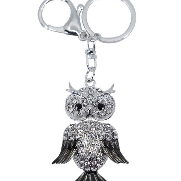 Silver Owl Diamante Keyring Genuine Crystal Bag Charm Silver Gold